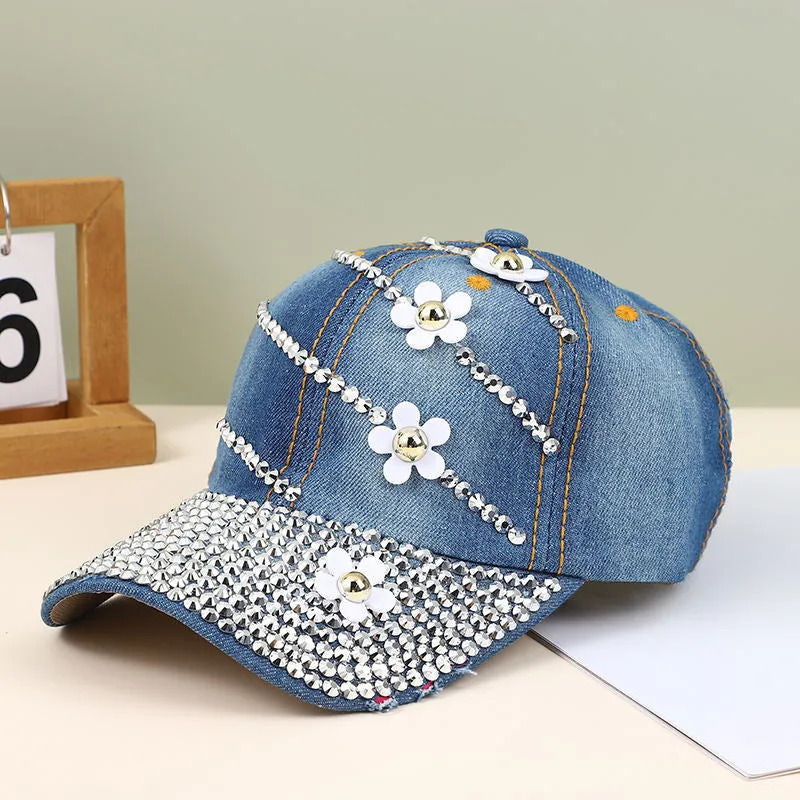 Four Flower Studded Diamond Duckbill Cap