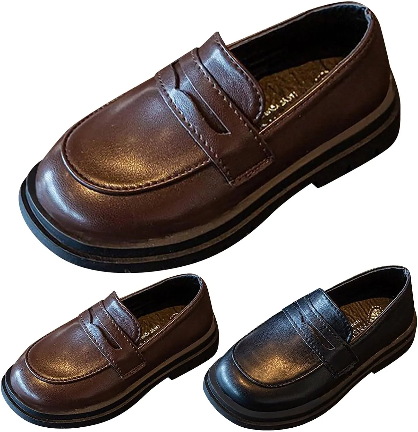 Generic Girls Platform Loafers Solid Color Slip on Leather Shoes School Un??form Dress Shoes Non Slip Comfortable Shoes