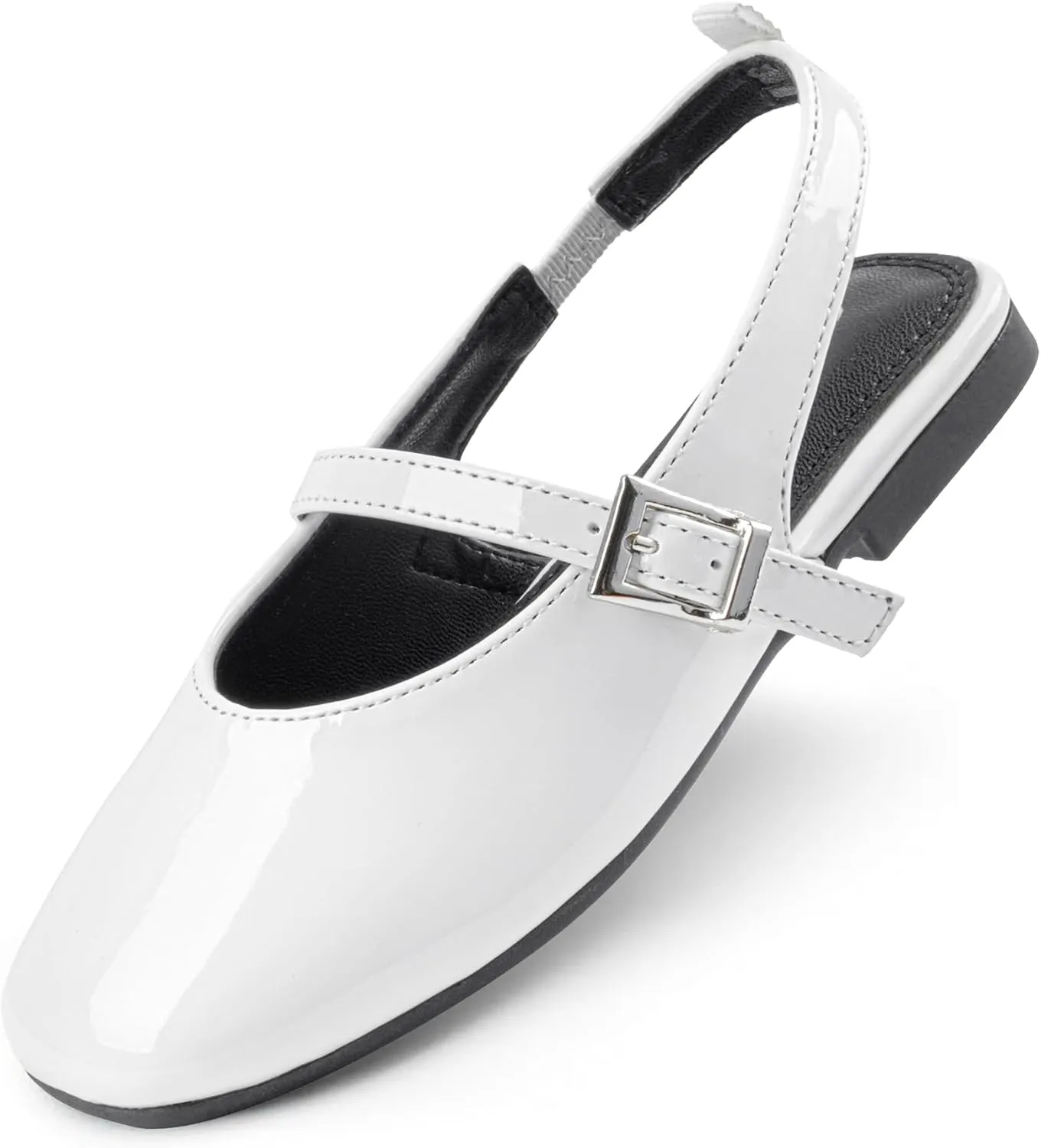 Girls Dress Shoes Square Toe Slingback Flats Adjustable Buckle Strap Mary Jane Shoes for Girls for Wedding,Party,Birthday