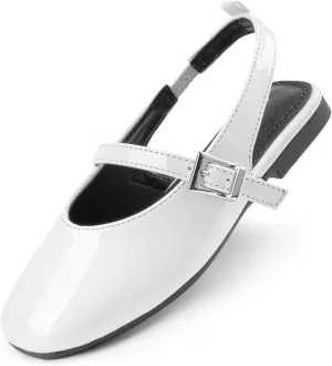 Girls Dress Shoes Square Toe Slingback Flats Adjustable Buckle Strap Mary Jane Shoes for Girls for Wedding,Party,Birthday
