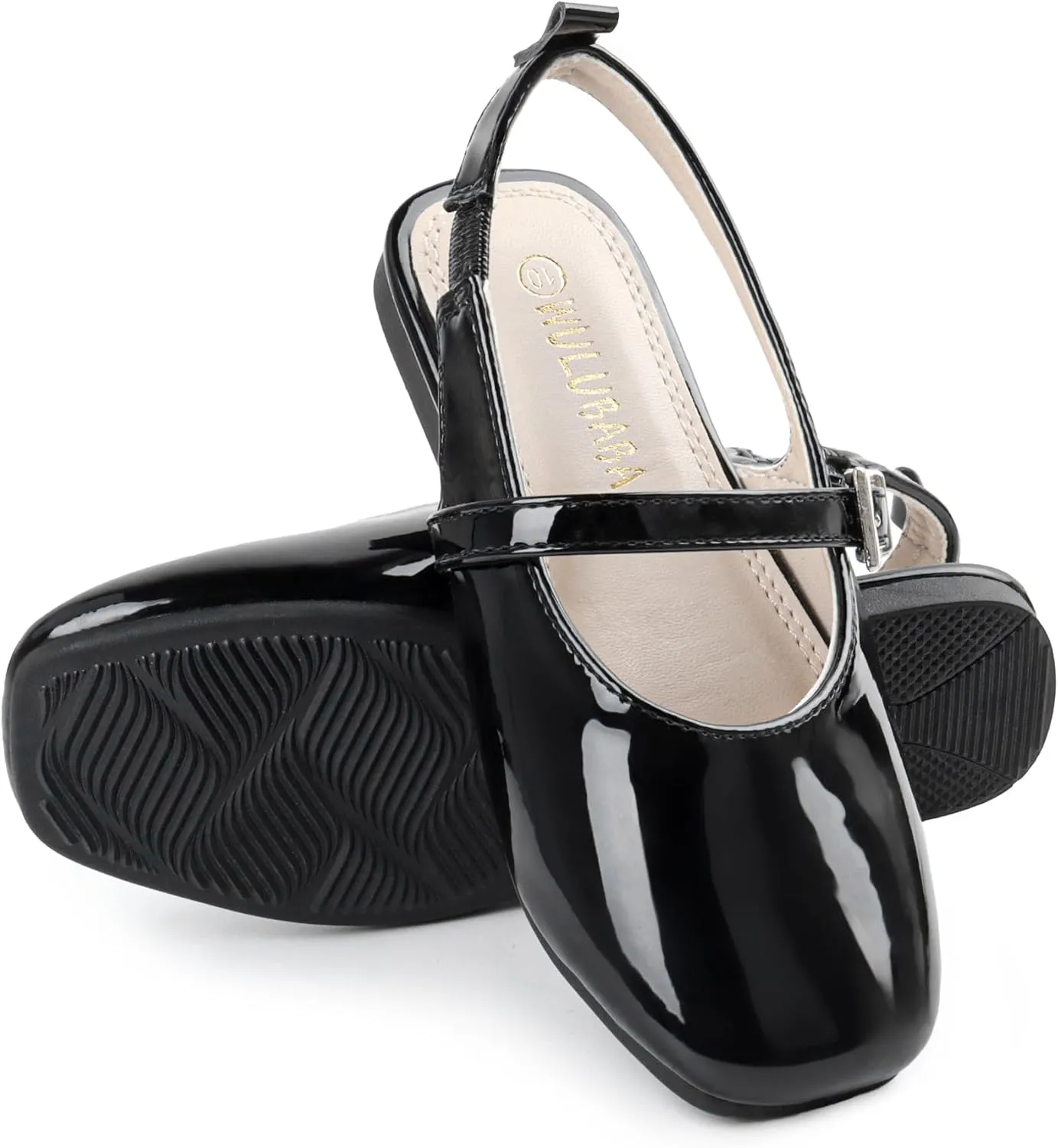 Girls Dress Shoes Square Toe Slingback Flats Adjustable Buckle Strap Mary Jane Shoes for Girls for Wedding,Party,Birthday