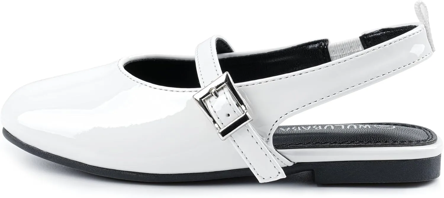 Girls Dress Shoes Square Toe Slingback Flats Adjustable Buckle Strap Mary Jane Shoes for Girls for Wedding,Party,Birthday
