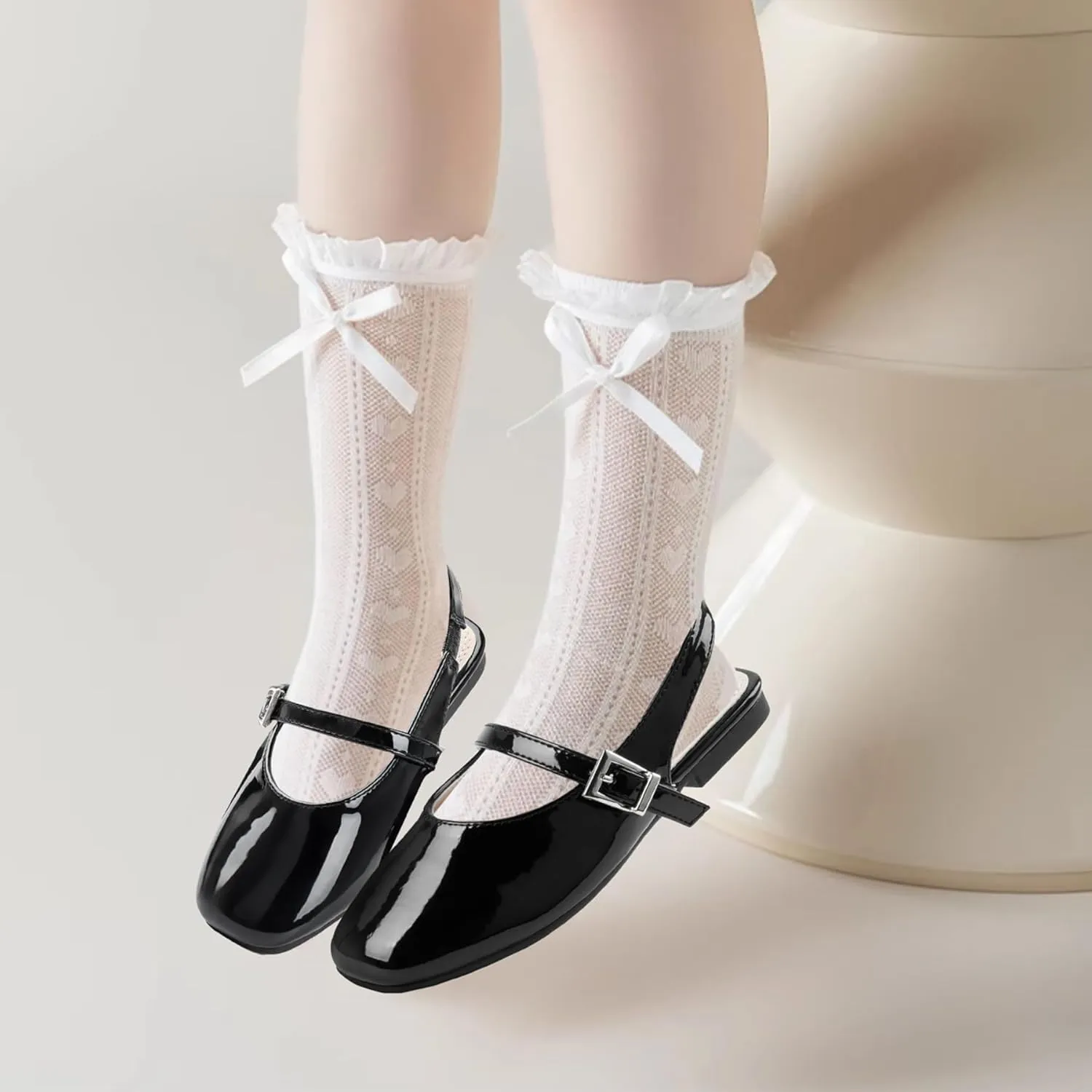 Girls Dress Shoes Square Toe Slingback Flats Adjustable Buckle Strap Mary Jane Shoes for Girls for Wedding,Party,Birthday