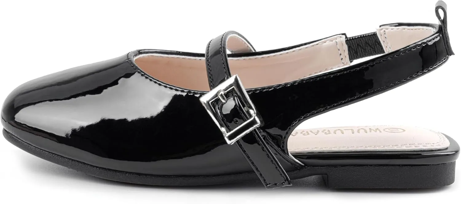 Girls Dress Shoes Square Toe Slingback Flats Adjustable Buckle Strap Mary Jane Shoes for Girls for Wedding,Party,Birthday