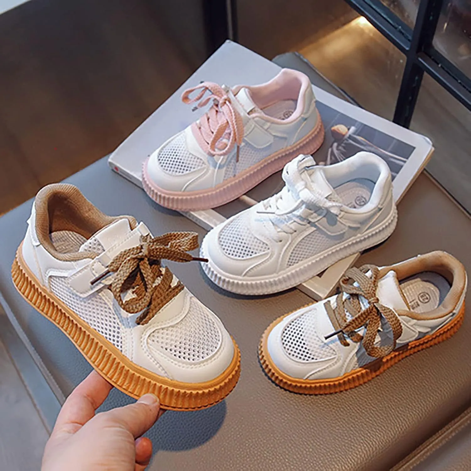 Girls Mesh Platform Sneakers Breathable Lightweight Tennis Shoes Kids Fashion Lace-up Casual Walking Cute Shoes for Kids