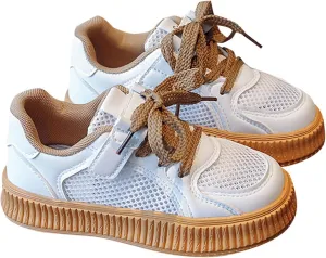 Girls Mesh Platform Sneakers Breathable Lightweight Tennis Shoes Kids Fashion Lace-up Casual Walking Cute Shoes for Kids
