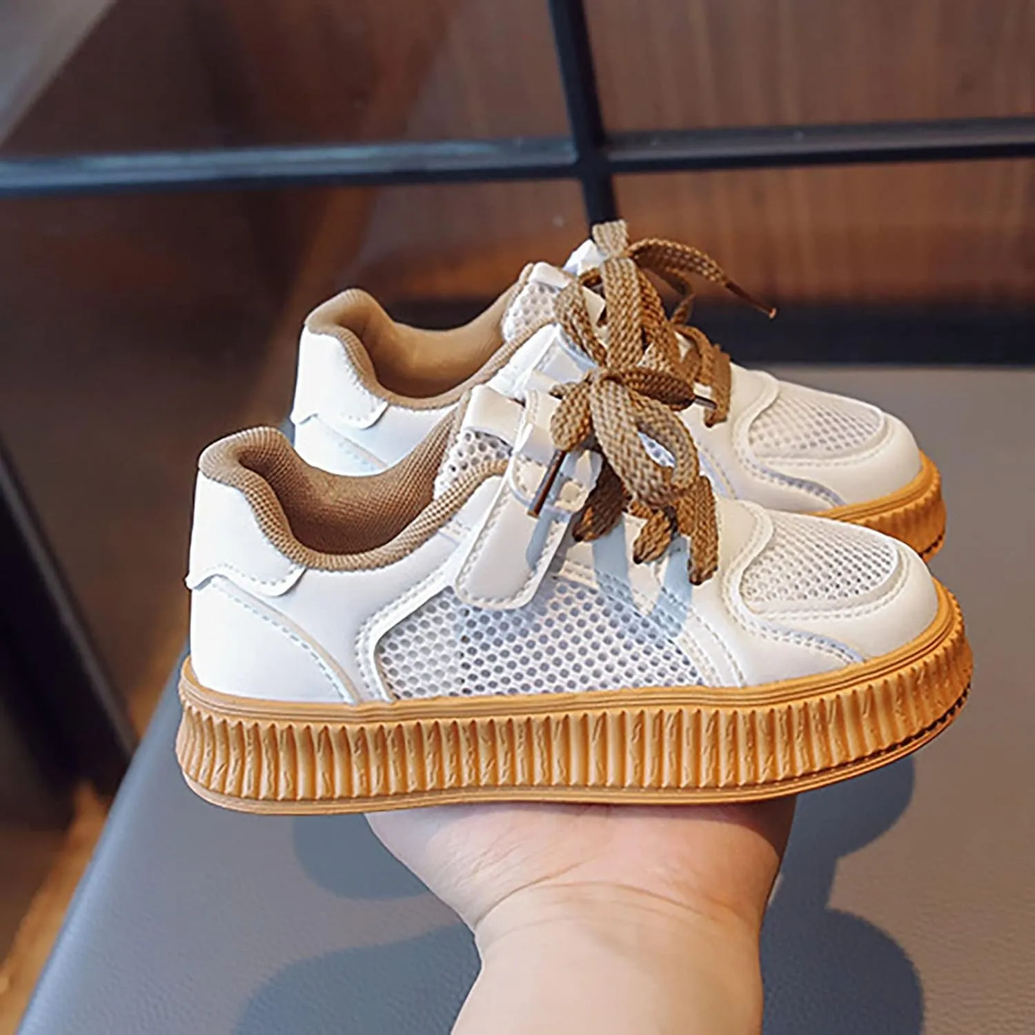 Girls Mesh Platform Sneakers Breathable Lightweight Tennis Shoes Kids Fashion Lace-up Casual Walking Cute Shoes for Kids