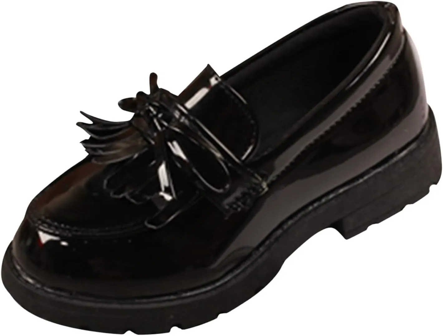 Girls Slip On Leather Loafer Tassel Bow Flats School Dress Shoes for Girls No Choirboy (Black, 29)