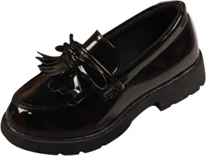 Girls Slip On Leather Loafer Tassel Bow Flats School Dress Shoes for Girls No Choirboy (Black, 29)