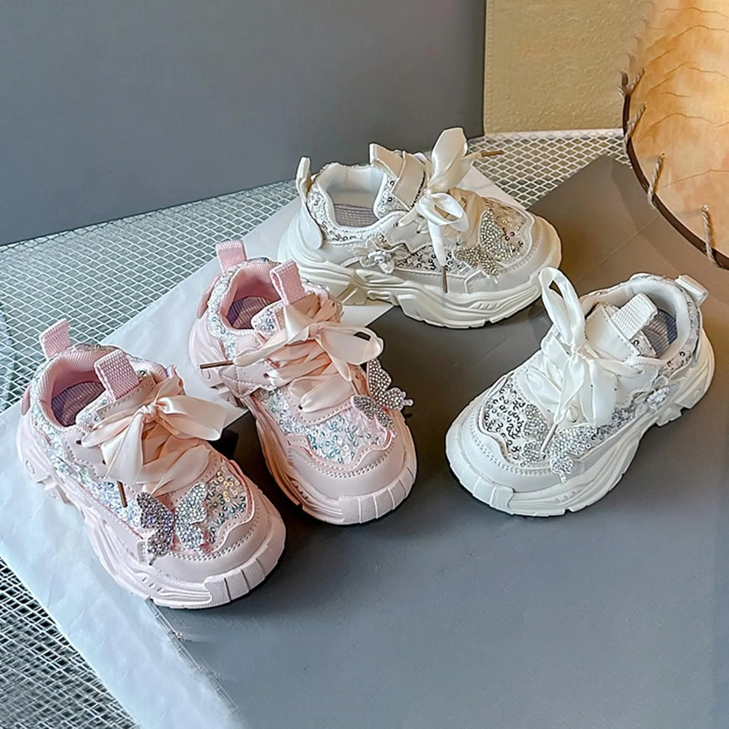 Girls Sneakers Bow Lace Embroidery Running Sport Shoes Kids Cute Breathable Outdoor First Walking Non Slip Sneakers
