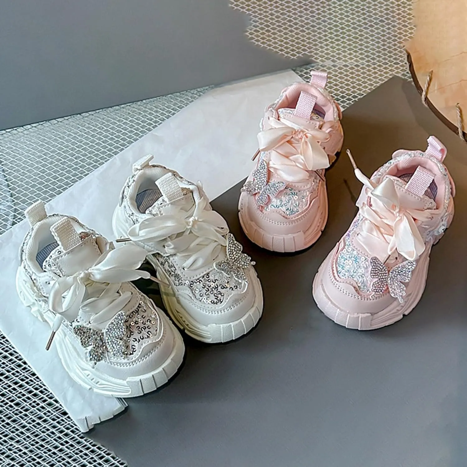 Girls Sneakers Bow Lace Embroidery Running Sport Shoes Kids Cute Breathable Outdoor First Walking Non Slip Sneakers