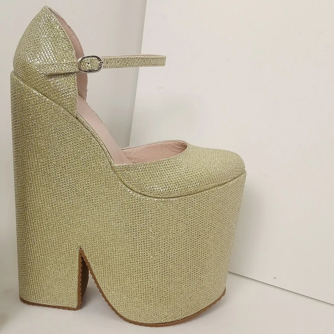 Gold Shiny High Heel Stylish Wedge Shoes