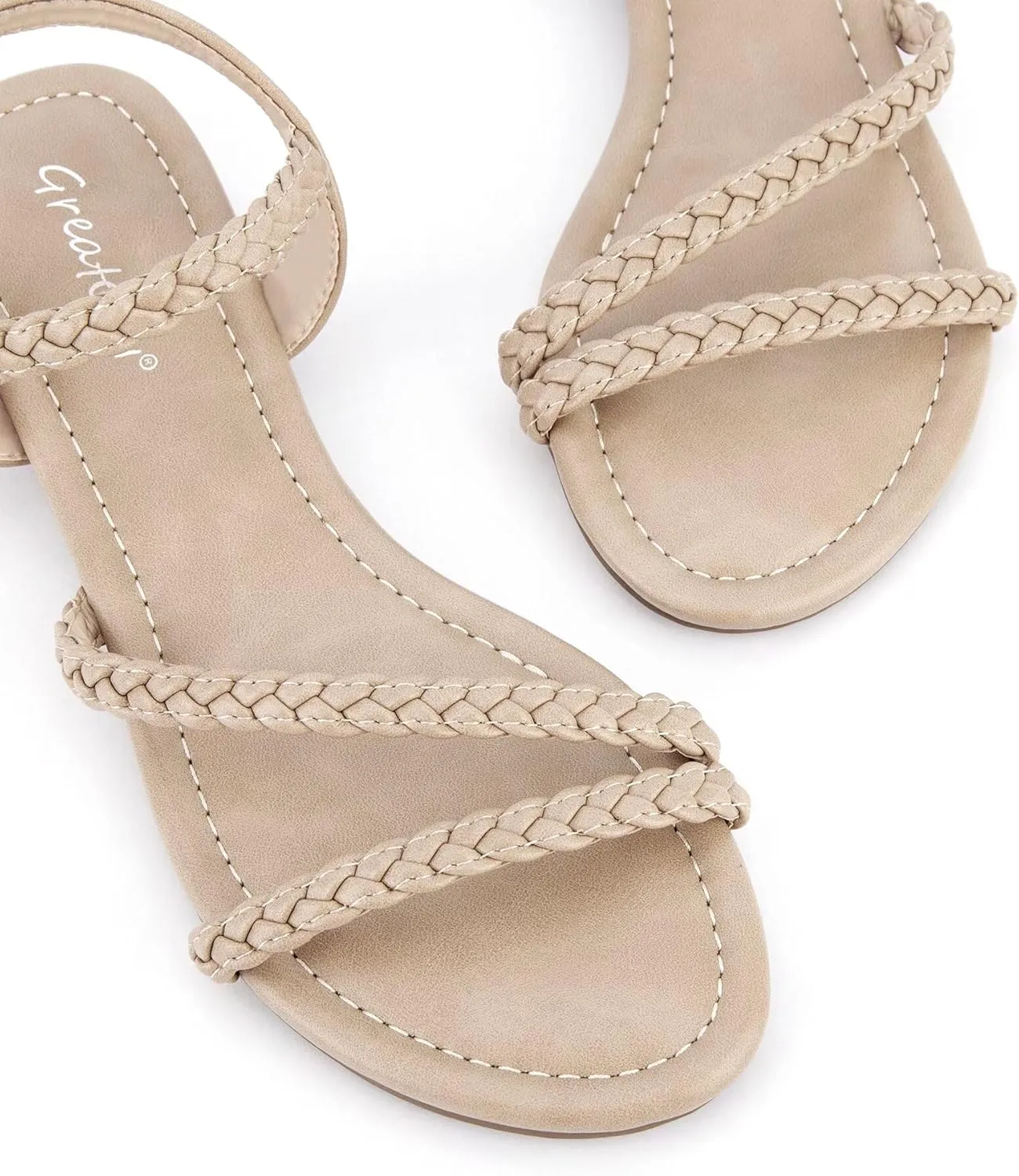 Greatonu Women??s Flat Sandals Slip On Summer Gladiator Open Toe Braided Slingback Shoes