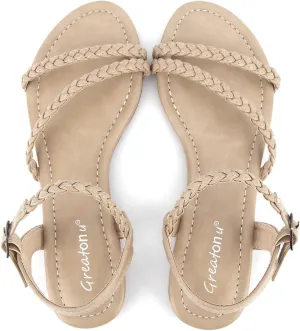 Greatonu Women??s Flat Sandals Slip On Summer Gladiator Open Toe Braided Slingback Shoes