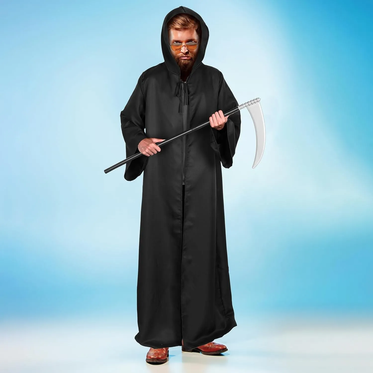 Halloween Grim Reaper Scythe Costume Robe Plastic Scream Costume Hooded Cloak Adults Cosplay