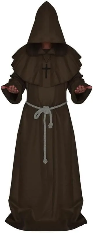 Halloween Monk Priest Costume Medieval Wizard Robe Hooded Renaissance Friar Cosplay Cloak for Adult Men