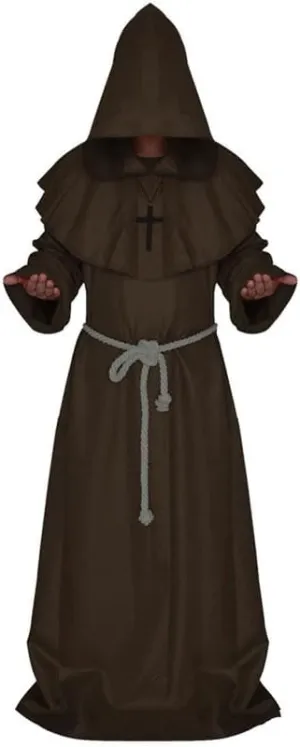 Halloween Monk Priest Costume Medieval Wizard Robe Hooded Renaissance Friar Cosplay Cloak for Adult Men