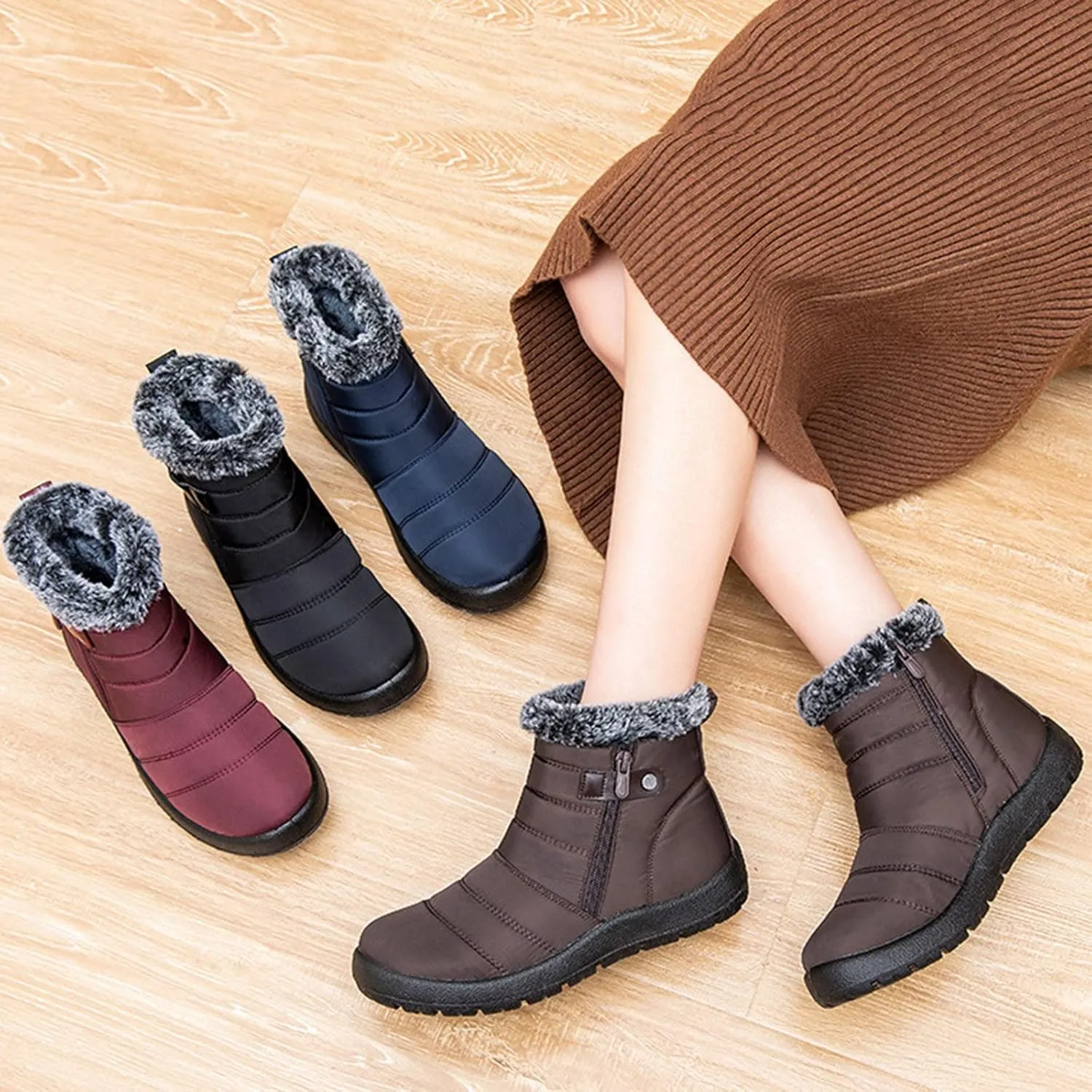 Hiking Boots for Teen Girl Waterproof Boots Lightweight Insulated Fur Boots Trekking Trail Climbing Shoes Teens Winter Boots