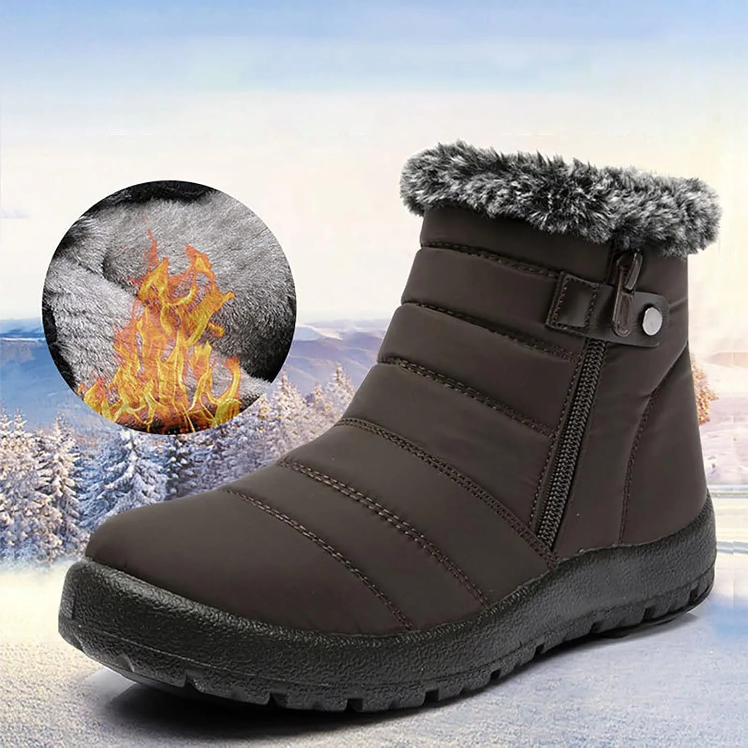 Hiking Boots for Teen Girl Waterproof Boots Lightweight Insulated Fur Boots Trekking Trail Climbing Shoes Teens Winter Boots