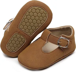 HONGTEYA Infant Baby Girls Mary Jane Flats Non Slip for Toddler First Walkers Soft Sole PU Leather Crib Shoes Sneaker Wedding Party Christmas Princess Dress Shoes Baby Moccasins Girls