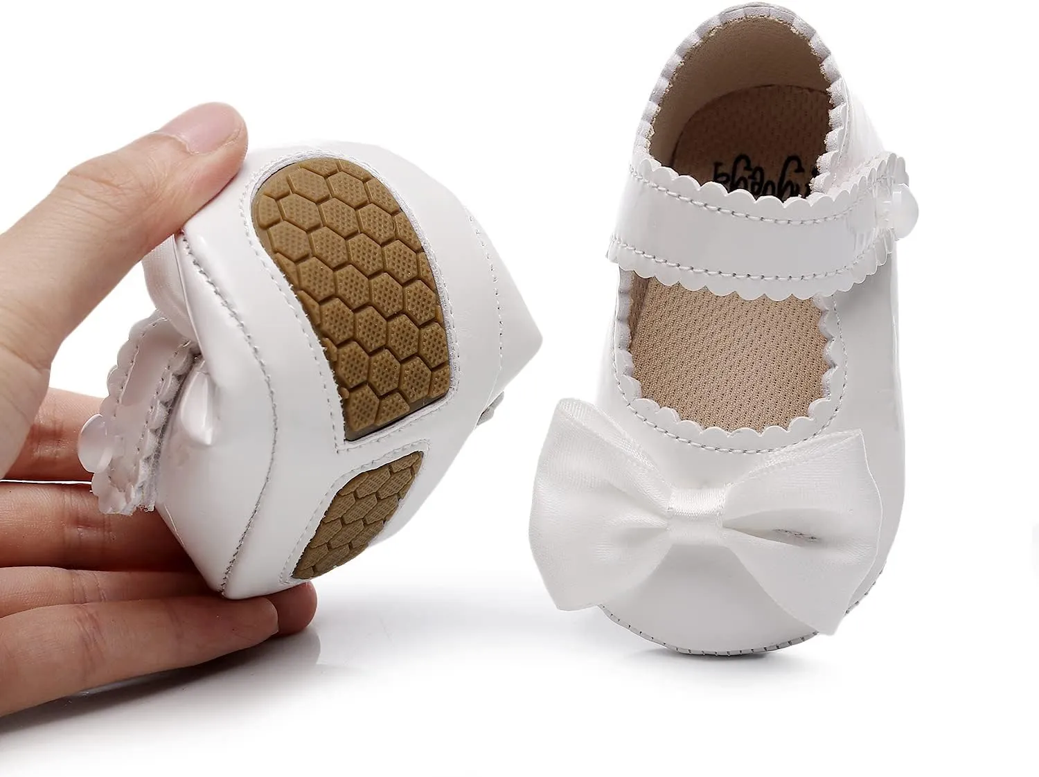 HONGTEYA Infant Baby Girls Mary Jane Flats Non Slip for Toddler First Walkers Soft Sole PU Leather Crib Shoes Sneaker Wedding Party Christmas Princess Dress Shoes Baby Moccasins Girls