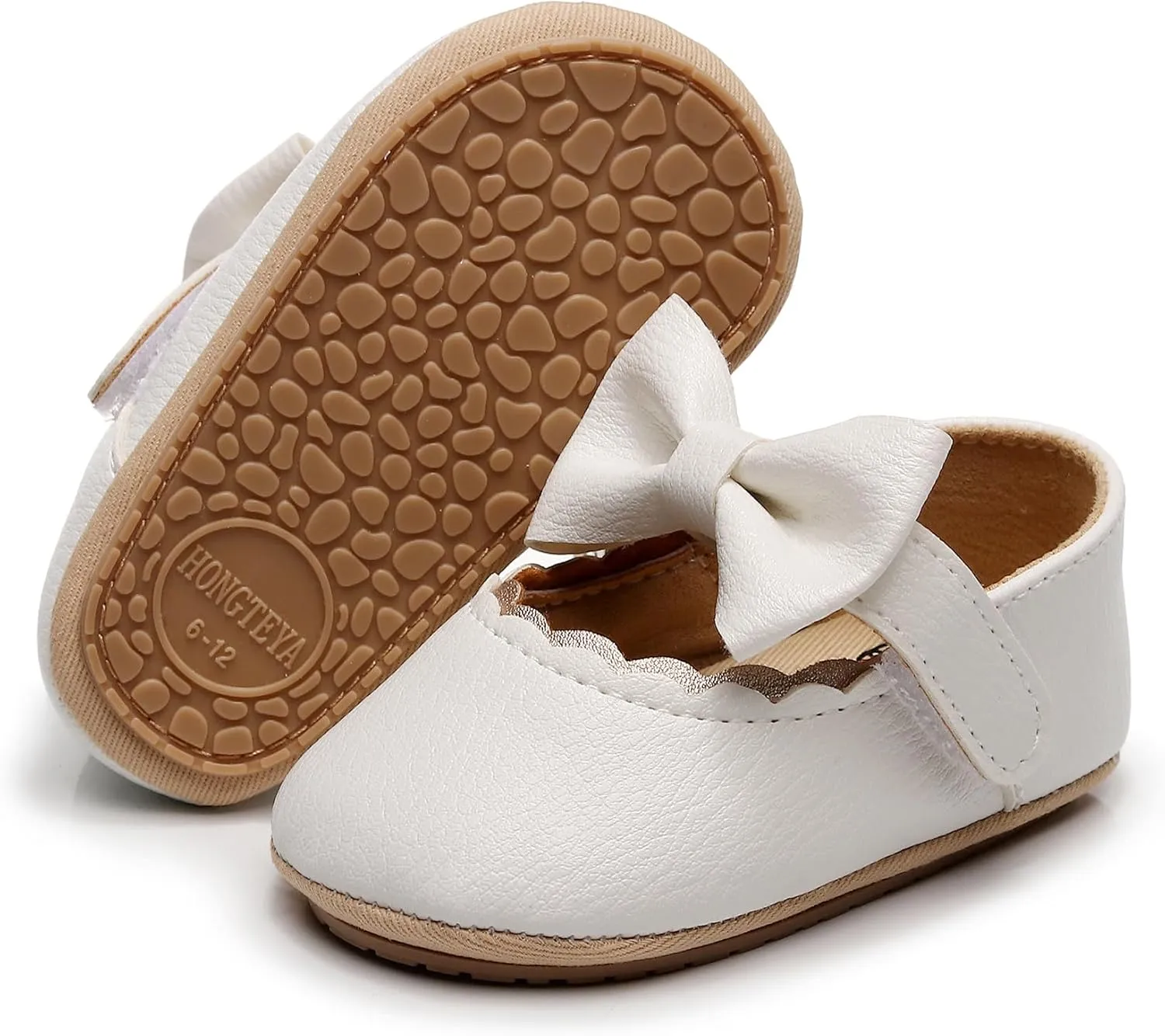 HONGTEYA Infant Baby Girls Mary Jane Flats Non Slip for Toddler First Walkers Soft Sole PU Leather Crib Shoes Sneaker Wedding Party Christmas Princess Dress Shoes Baby Moccasins Girls