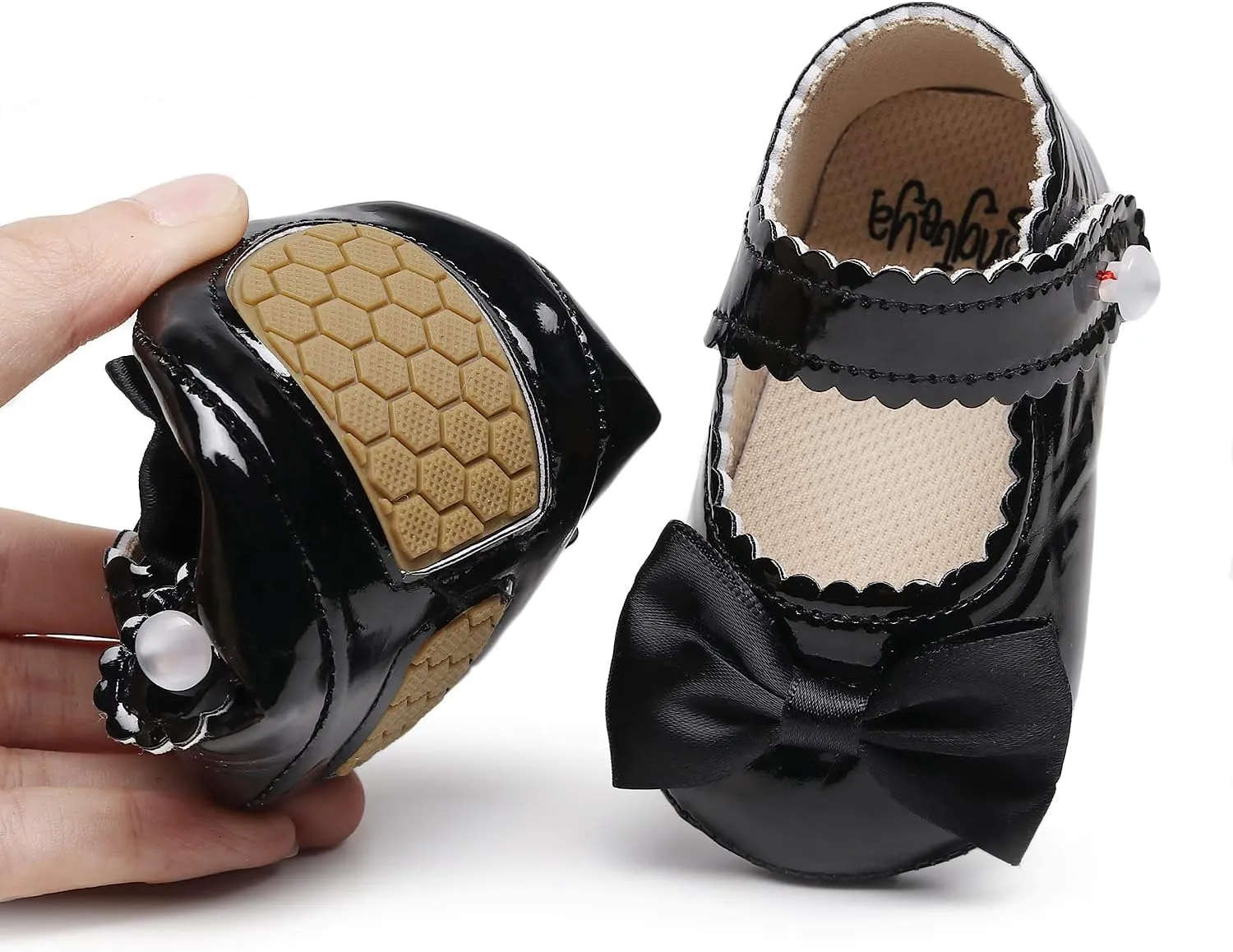 HONGTEYA Infant Baby Girls Mary Jane Flats Non Slip for Toddler First Walkers Soft Sole PU Leather Crib Shoes Sneaker Wedding Party Christmas Princess Dress Shoes Baby Moccasins Girls