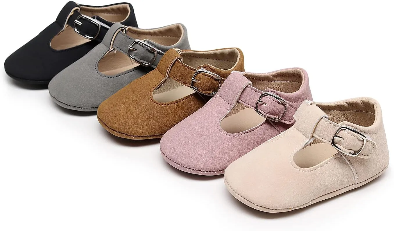 HONGTEYA Infant Baby Girls Mary Jane Flats Non Slip for Toddler First Walkers Soft Sole PU Leather Crib Shoes Sneaker Wedding Party Christmas Princess Dress Shoes Baby Moccasins Girls