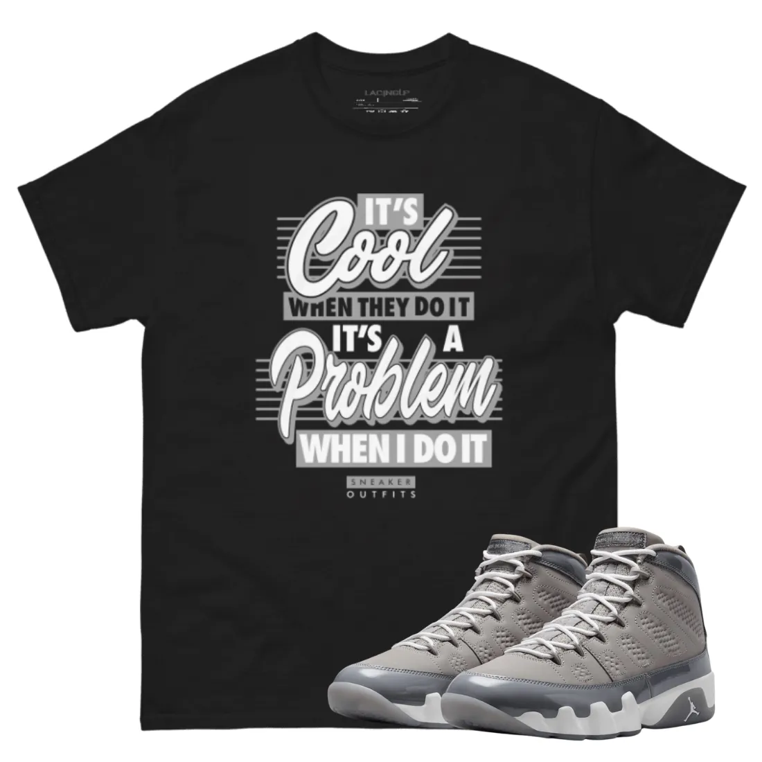 Jordan 9 Cool Grey problem black t-shirt