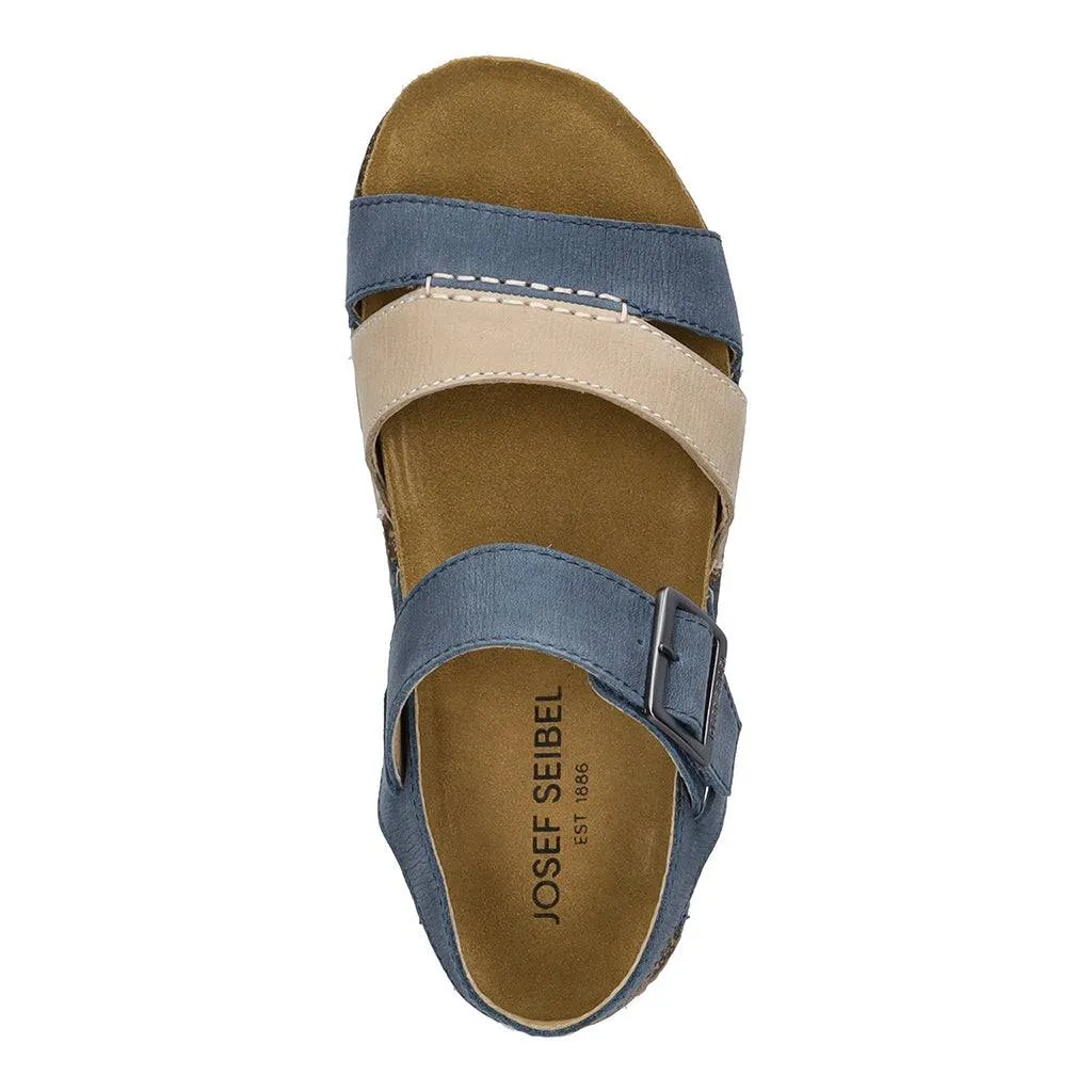 Josef Seibel Hannah 01 Ladies Azur Blue Combi Leather Arch Support Touch Fastening Sandals