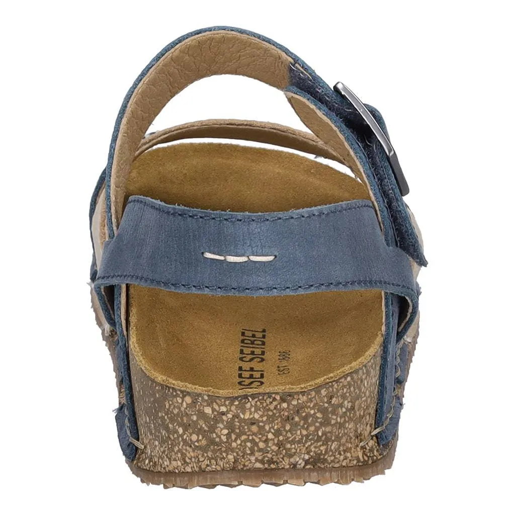 Josef Seibel Hannah 01 Ladies Azur Blue Combi Leather Arch Support Touch Fastening Sandals