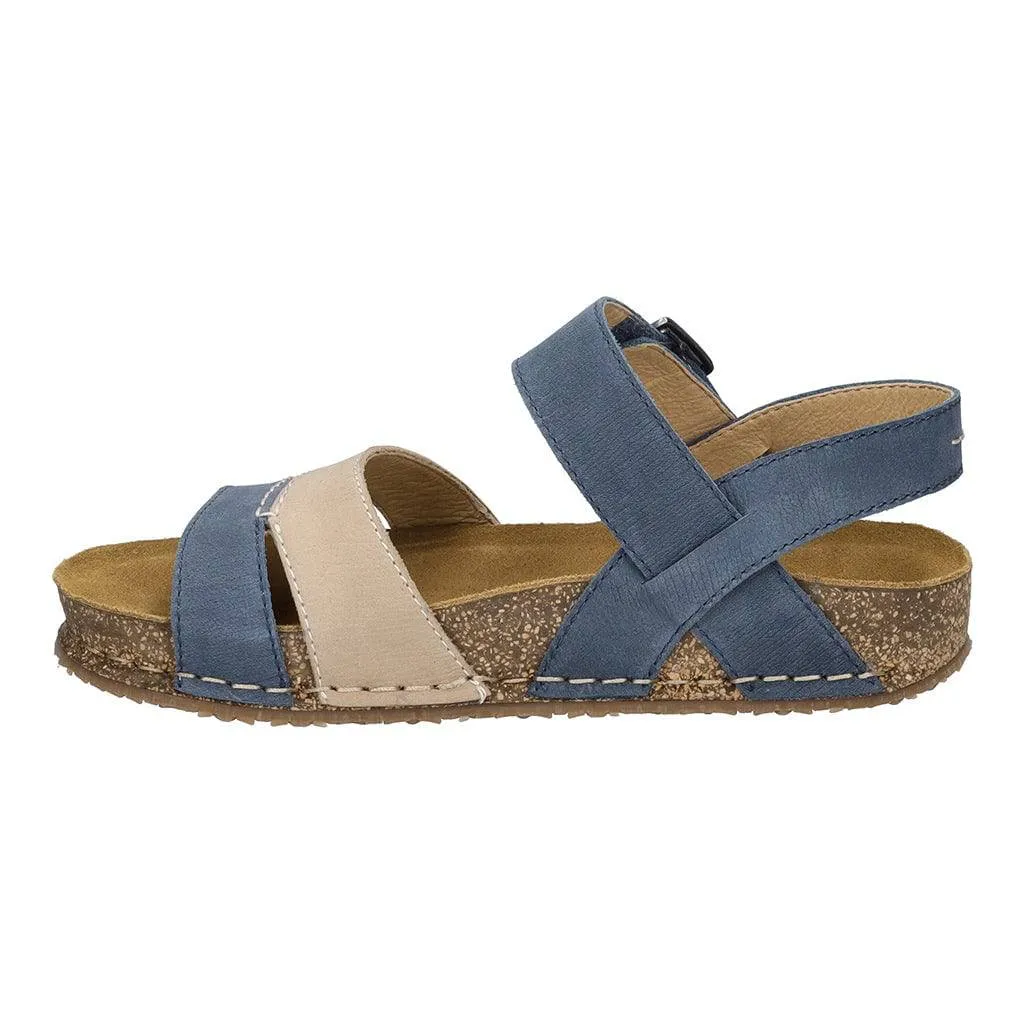 Josef Seibel Hannah 01 Ladies Azur Blue Combi Leather Arch Support Touch Fastening Sandals