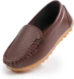 Kannior Boys Girls Leather Loafers Slip-On Texture Flats Boat Dress Moccasin Schooling Daily Walking Shoes(Toddler/Little Kids)