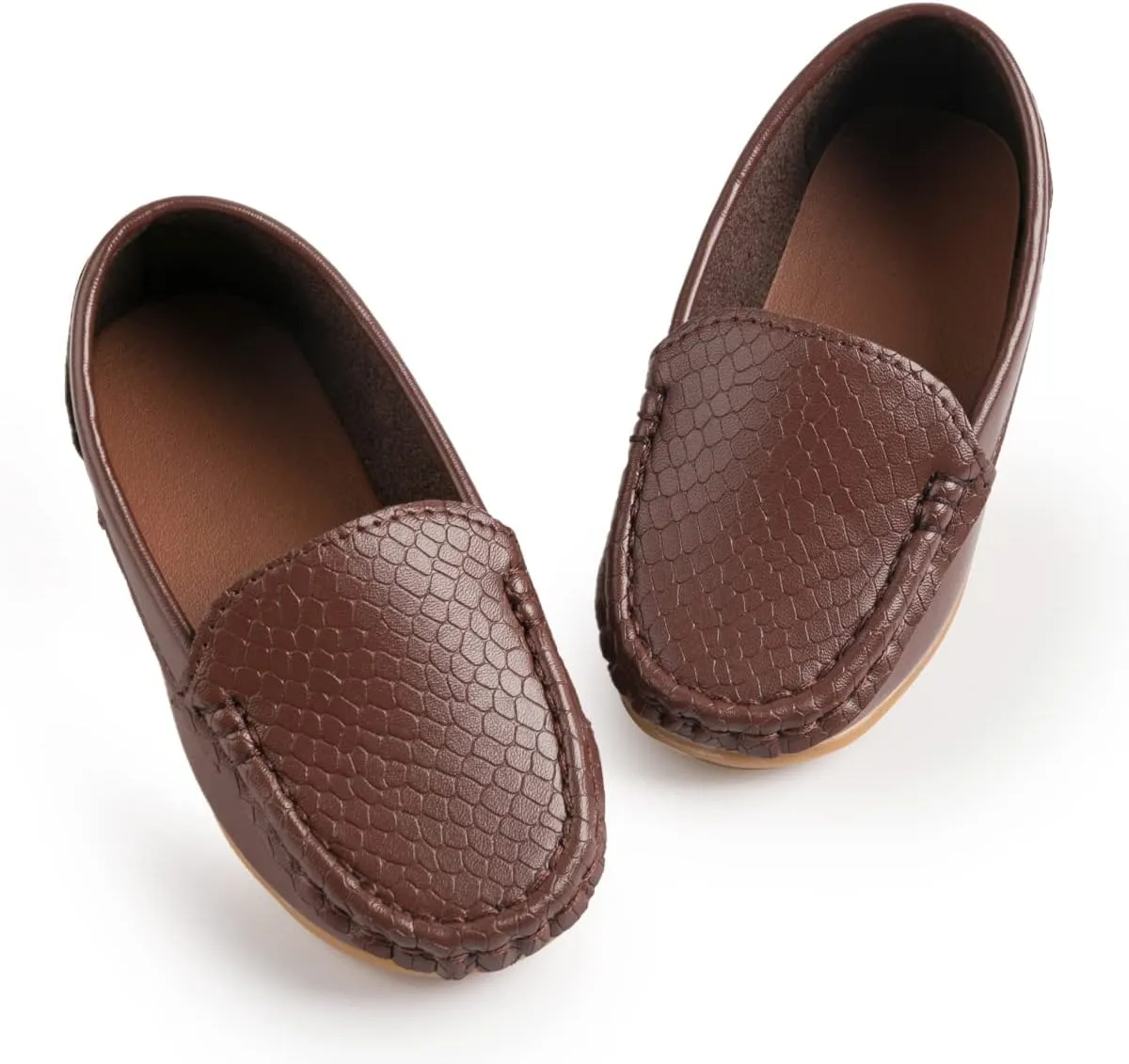 Kannior Boys Girls Leather Loafers Slip-On Texture Flats Boat Dress Moccasin Schooling Daily Walking Shoes(Toddler/Little Kids)