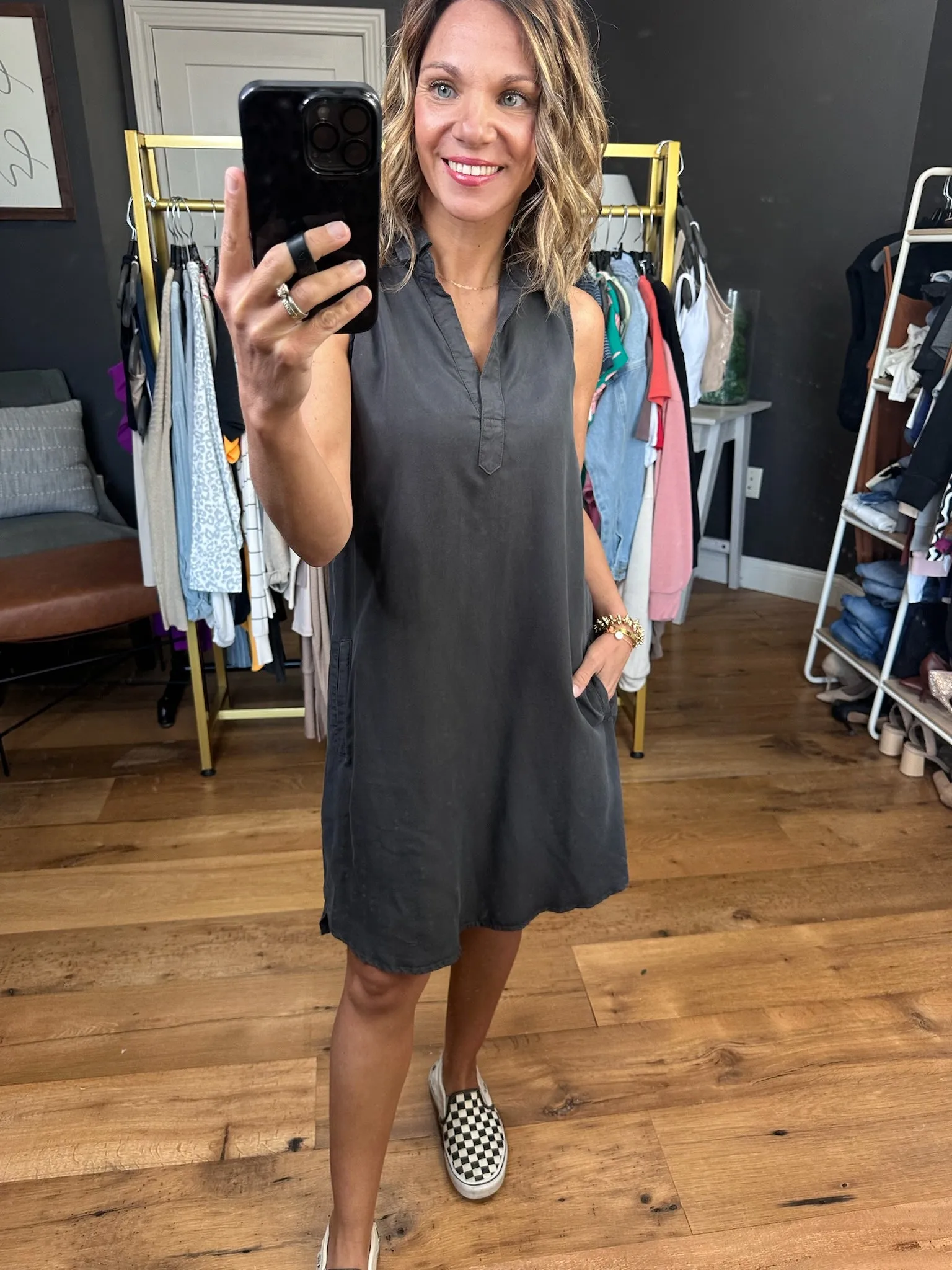 Keep Your Head Up Polo Pocket Dress - Charcoal