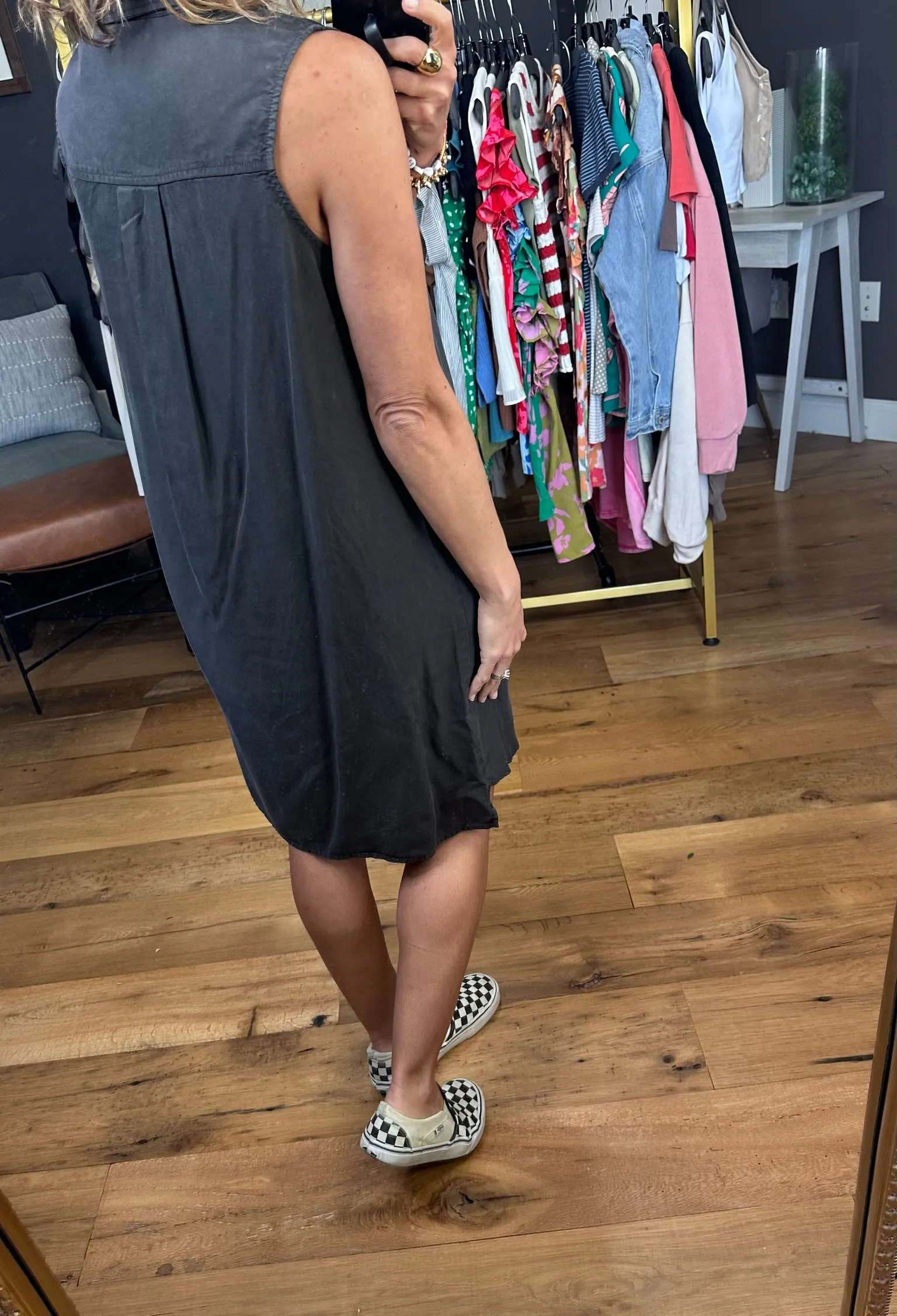 Keep Your Head Up Polo Pocket Dress - Charcoal