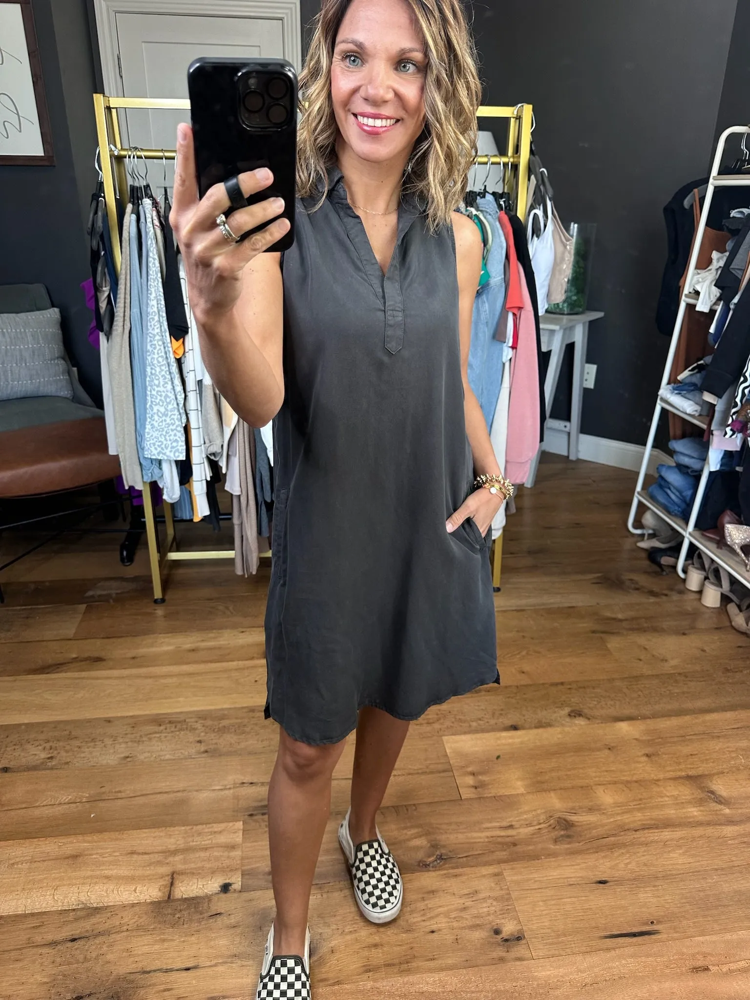 Keep Your Head Up Polo Pocket Dress - Charcoal