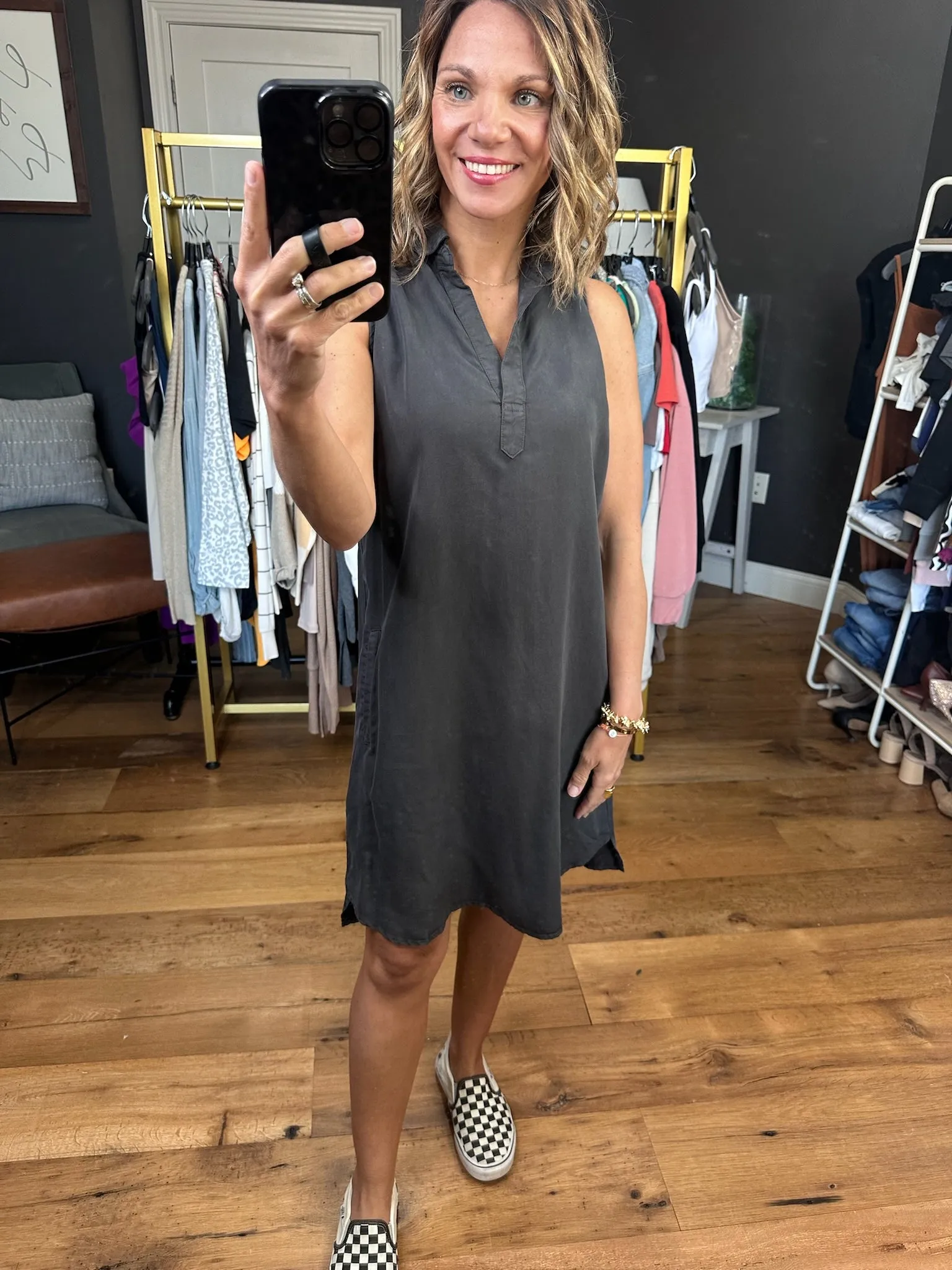Keep Your Head Up Polo Pocket Dress - Charcoal