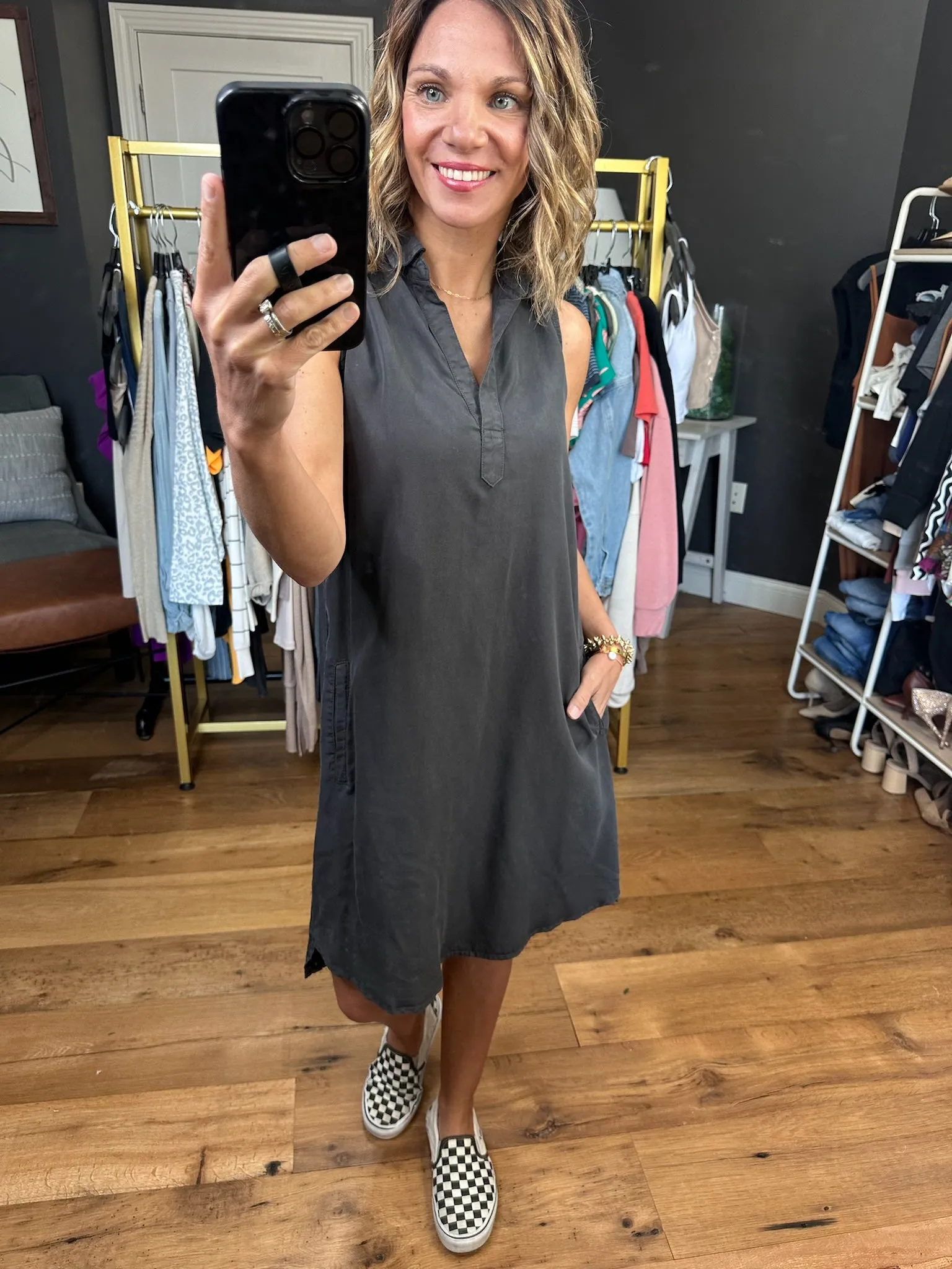 Keep Your Head Up Polo Pocket Dress - Charcoal