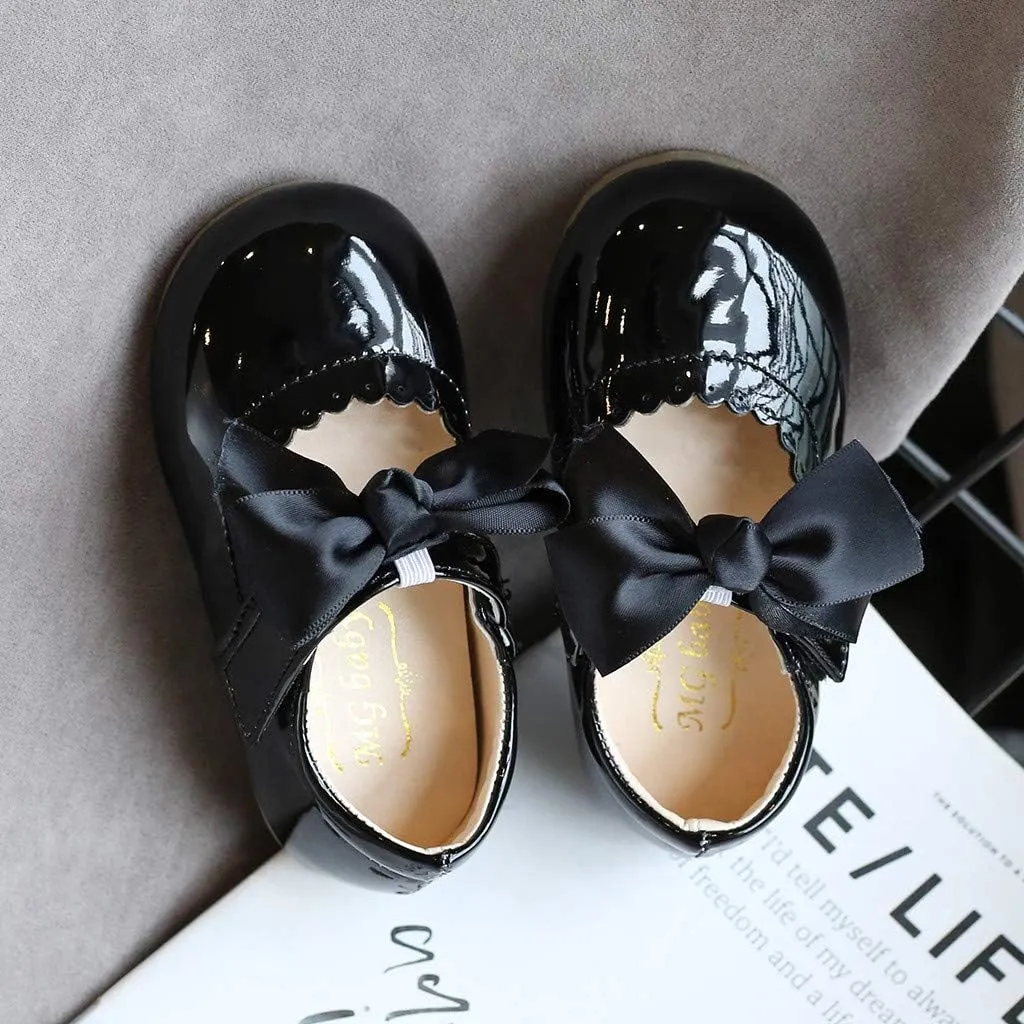 Kids Girls Butterfly Knot Princess Leather Shoes Sandals Toddler Baby Cotton Boots Solid Color Anti-Slip Shoes
