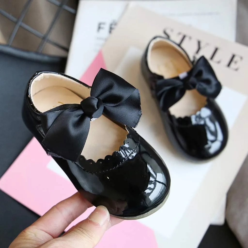 Kids Girls Butterfly Knot Princess Leather Shoes Sandals Toddler Baby Cotton Boots Solid Color Anti-Slip Shoes