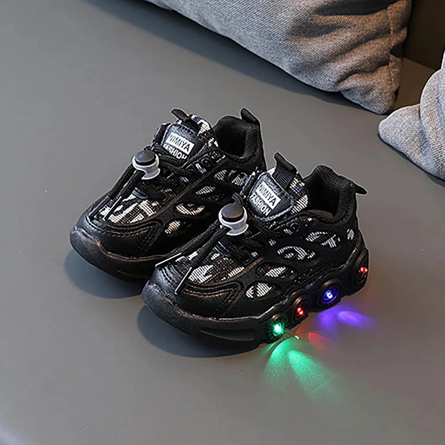 Kids Sneakers 1-6 Years Toddler Boys Girls LED Light Sneaker Lace Up Canvas Casual Walking Sport Shoes Black Sneakers