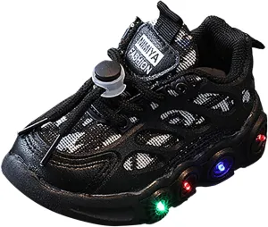 Kids Sneakers 1-6 Years Toddler Boys Girls LED Light Sneaker Lace Up Canvas Casual Walking Sport Shoes Black Sneakers