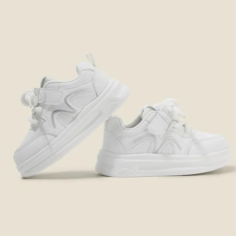 Kids White Platform Sneakers, Lace-up Athletic Shoes, Casual Sport Running Shoes