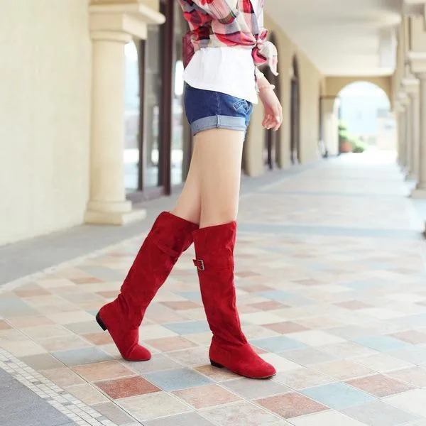 Knee high boots with buckles
