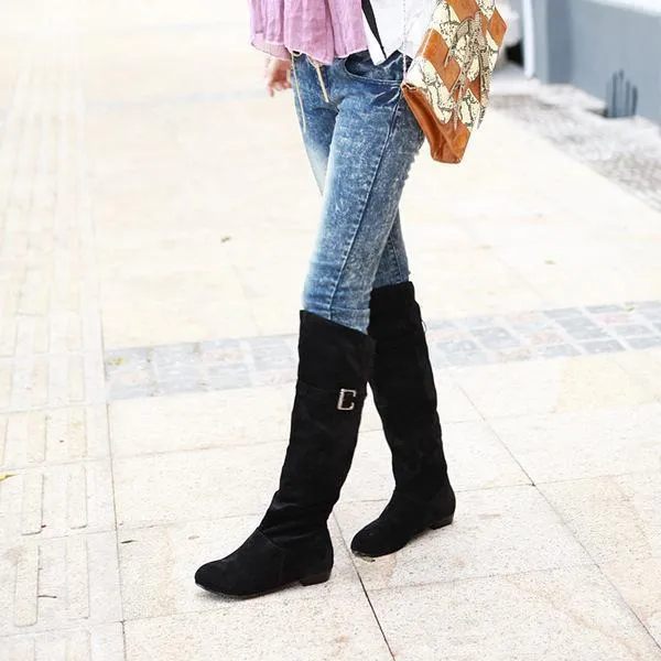 Knee high boots with buckles