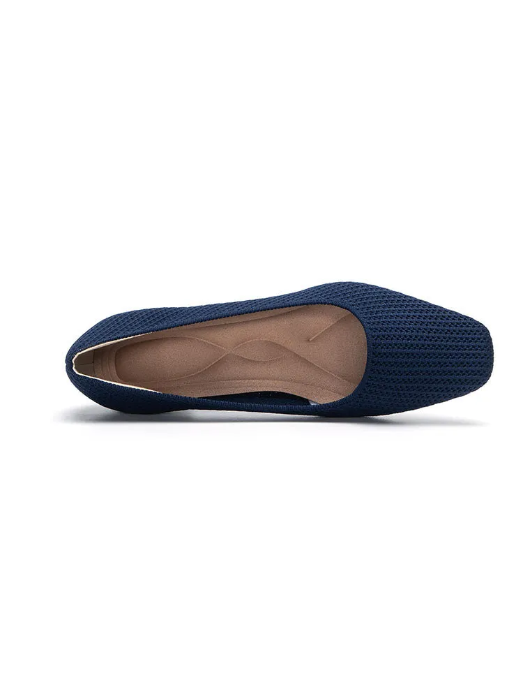 Knit Square Toe Low Heels