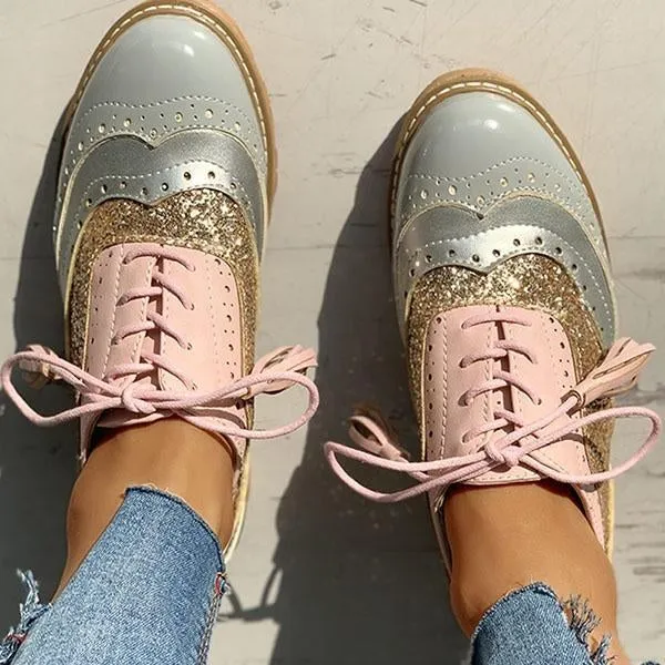Lace-Up Sequins Insert Chunky Heeled Boots