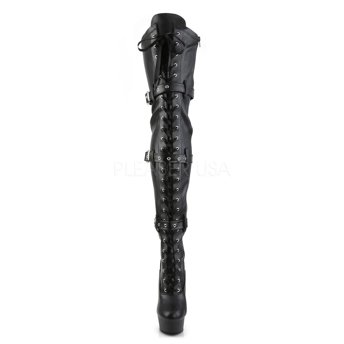 Lace-Up Thigh High Boots with 6-inch Heels and Buckles DELIGHT 3028