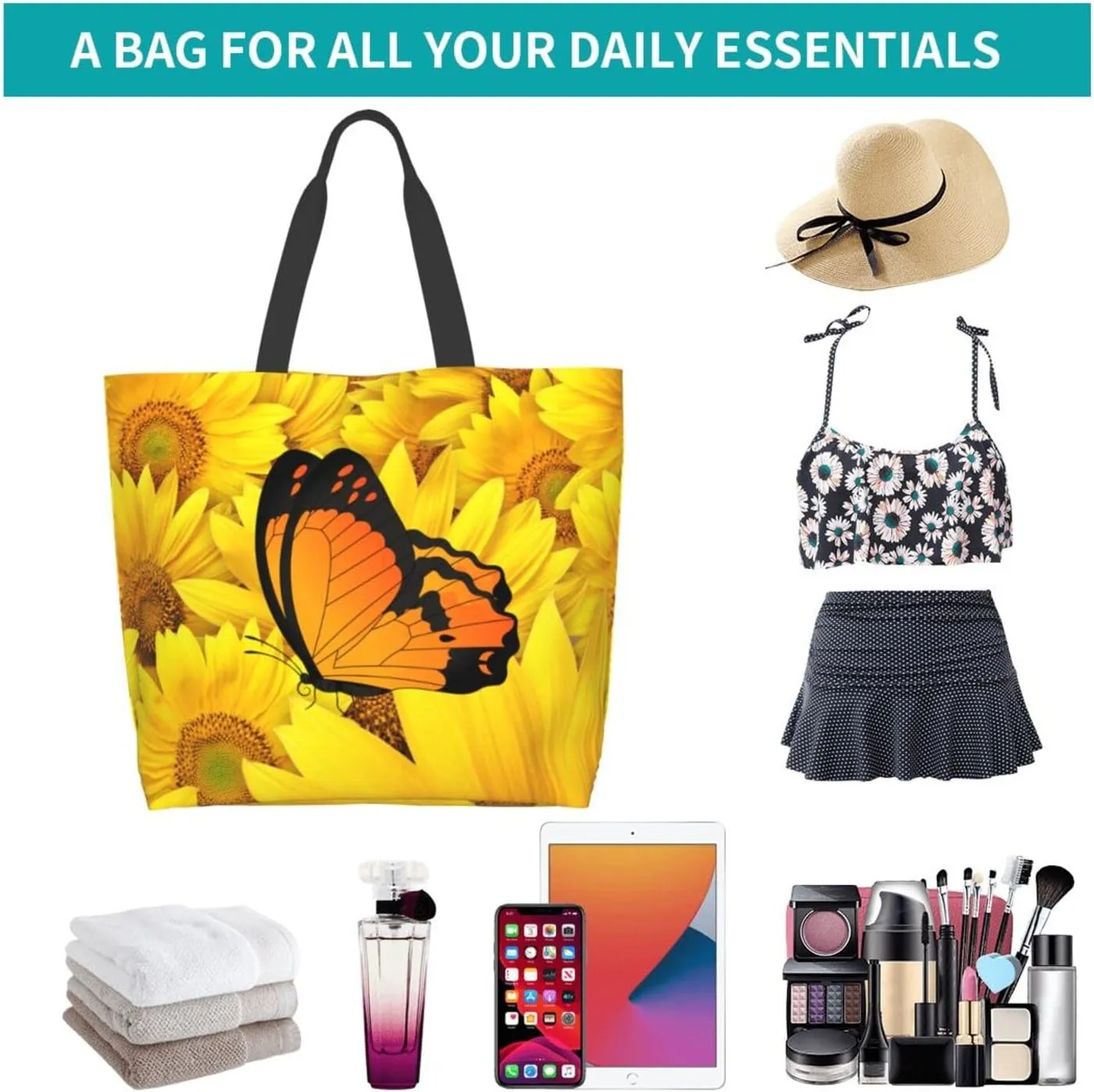 Large Capacity Reusable Canvas Shoulder Bag   Both Sides Bucket Hat Casual Tote Handbag
